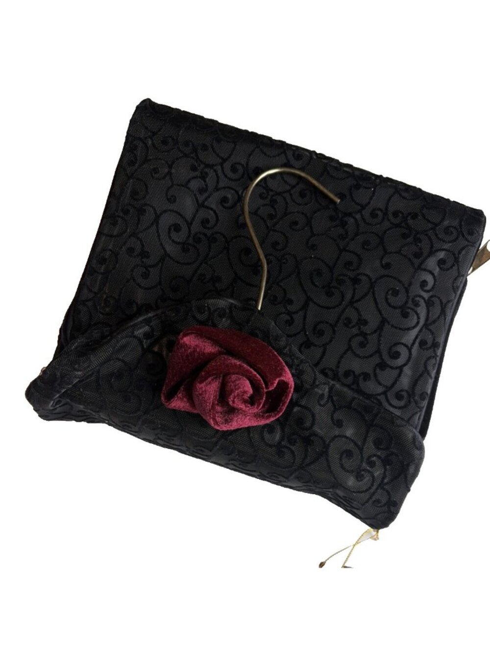 Travel Organizer Case Jewelry Make Up Storage Black Burn Out Velvet Rose NWT